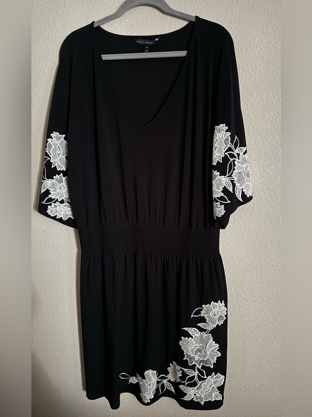 WHBM KIMONO SLEEVE SMOCKED WAIST JERSEY KNIT DRESS XL